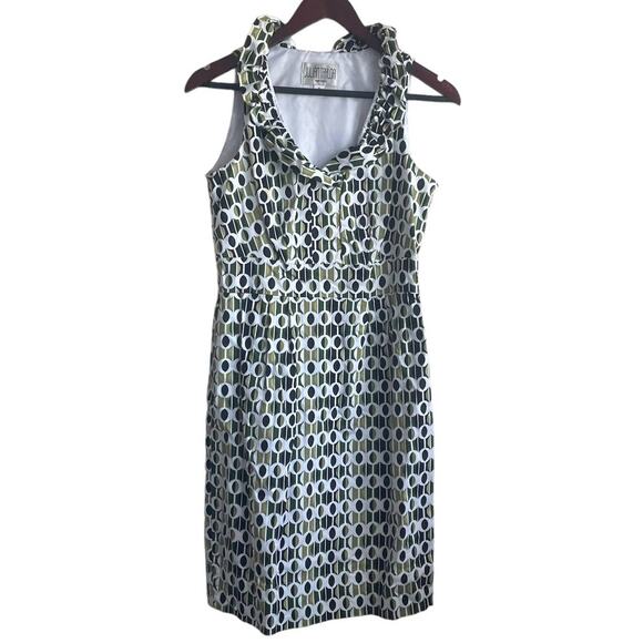 Julian Taylor Dress Women 6 Geometric Ruffle Collar Workwear Office Event Travel - Picture 1 of 13